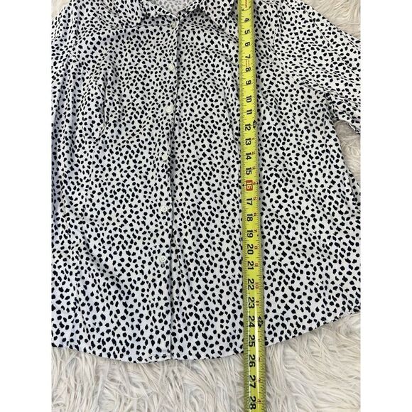 Apt. 9 Women Plus Size 1X White & Black Polkadot Speckle Button Up Blouse Shirt - Picture 4 of 13